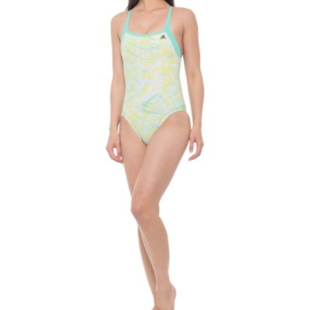 Adidas Yellow Spirals Tie-Back One-piece Swimsuit